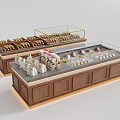 Wooden Bakery Display Shelves With Glass Cover And Assorted Pastry Arrangements