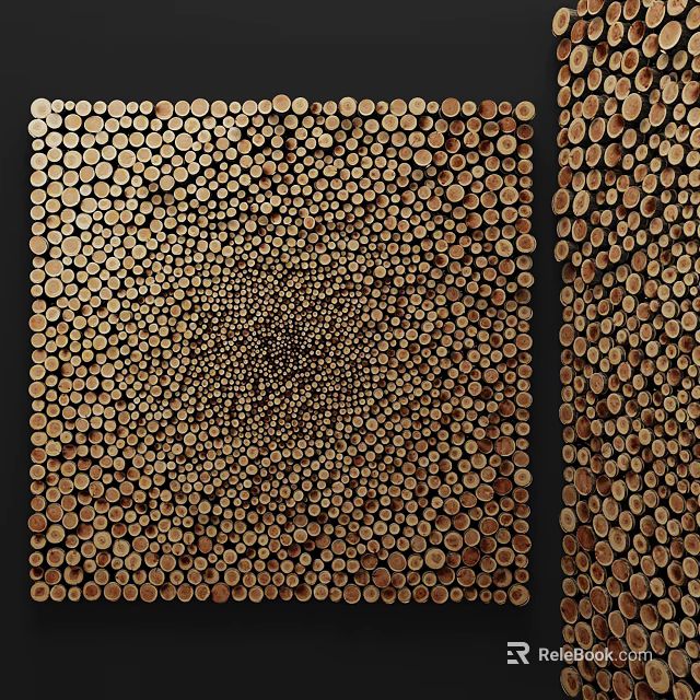 Decorative Wall Design With Arranged Wooden Circles Creating Textured Artistic Surface 3d model