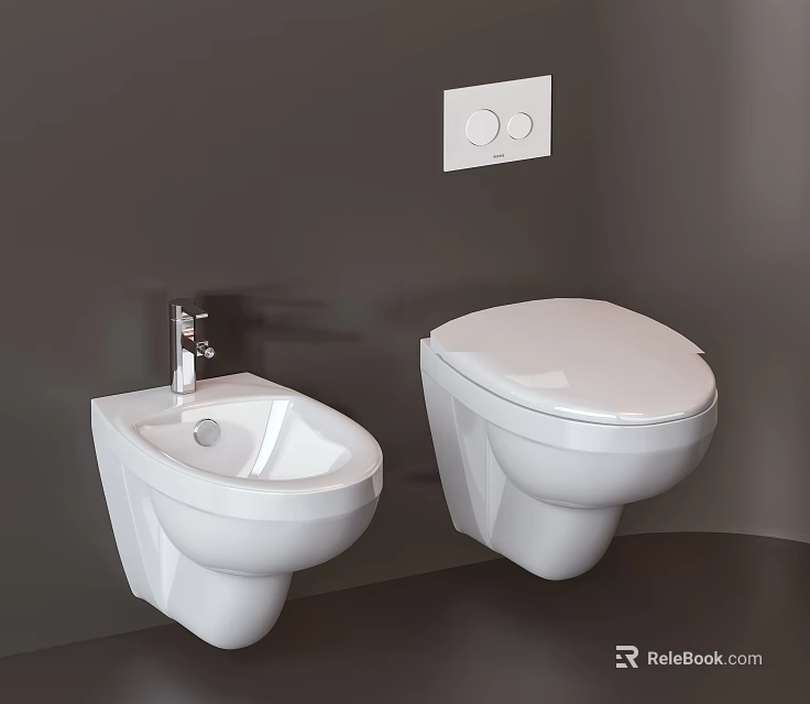 Wall Mounted White Modern Toilet with Bidet and Control Panel in Bathroom 3d model 