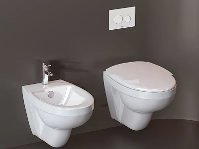 Wall Mounted White Modern Toilet with Bidet and Control Panel in Bathroom 3d model