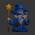 Blue Wizard Game Movie Character With Star Decorated Hat Long White Beard And Magic Staff