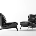 Black Leather Single Sofa Pair With Modern Design And Metal Frame Cushions 3d model