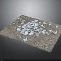 Gray Textured Ground Surface With Scattered White Broken Glass And Ceramic Pieces