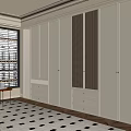 Modern Luxury Walk-in Closet Interior With White Cabinets Drawers And Geometric Rug