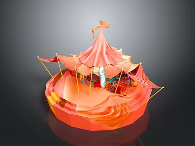 Modern Circus Tent With Orange Canopy Flags And Decorative Platform 3d model