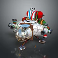 Vintage Futuristic Mechanical Machine Featuring Transparent Dome Red Green Accents And Support Legs