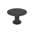 Round Dark Wood Dining Table With Cylindrical Leg And Gold Accent Base 3d model