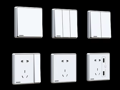 White Switch Panels with Single Switches Sockets and USB Ports Modern Sleek Design 3d model