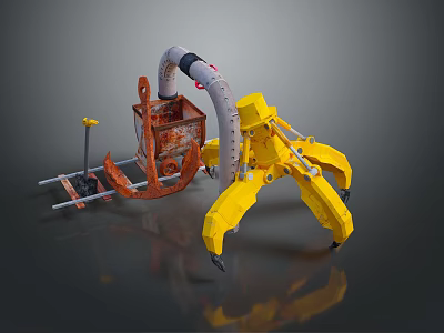 Sci Fi Game Movie Character With Yellow Mechanical Claw Rusted Metal Structure And Pipes 3d model