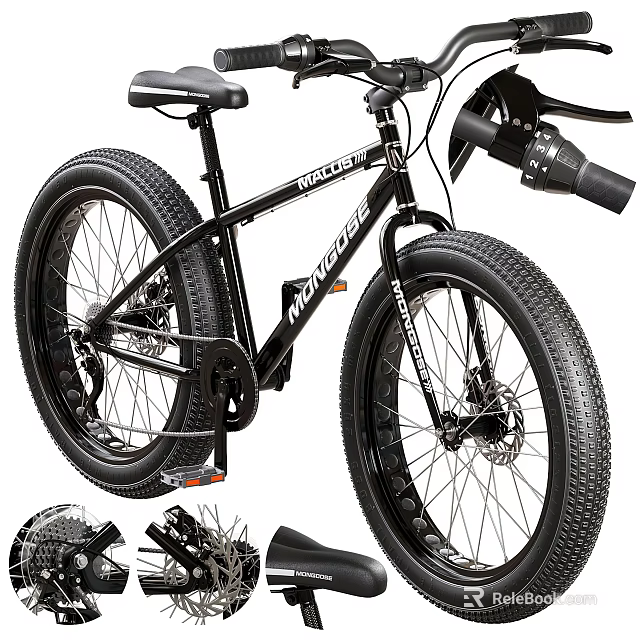 Black Mongoose Fat Tire Bike With Accessories And Replacement Parts 3d model 
