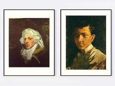 Two Framed Portrait Paintings Featuring Elderly White Haired Man And Young Male 3d model