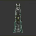 Green Unique Modern Building With Layered Tower Structure And Blue Circular Top
