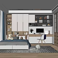 Tatami Bedroom Interior With Comfortable Bed Study Desk Open Shelves And Large Window