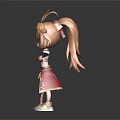 Anime Chibi Character With Orange Twin Tails Red White Outfit Black Gloves And Patterned Shoes