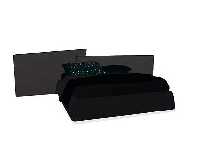 Modern Double Bed With Black Headboard And Black Bedding Decorative Pillows 3d model