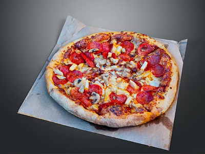 Delicious Pepperoni Mushroom Pizza Topped With Fresh Cheese On Baking Paper 3d model
