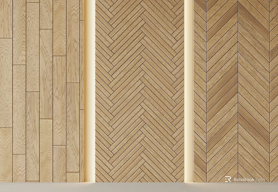 Natural Wooden Flooring Design With Straight Herringbone And Chevron Pattern Styles 3d model 