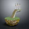 Cartoon Floating Island Scene With Green Grass Stone Stairs Columns And Statues