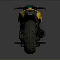 Futuristic Cyberpunk Yellow Motorcycle With Black Seat And Blue Neon Rims