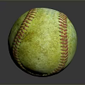 Worn Green Vintage Baseball With Red Stitching On Dark Reflective Surface 3d model