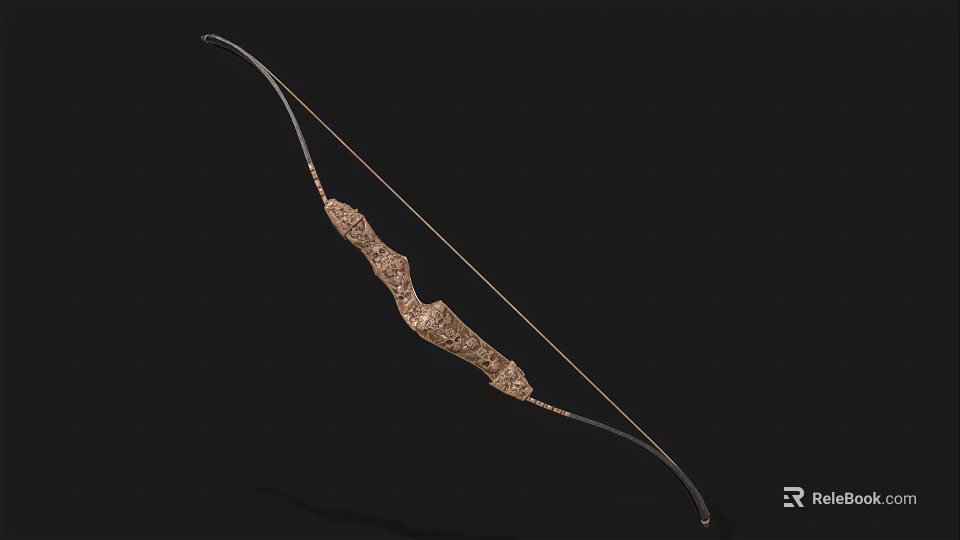 Traditional Decorative Bow With Ornate Carved Patterns And Metal Accents As Ancient Weapon 3d model 