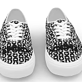Casual Low Top Canvas Shoes with Black and White Repeating Letter Print and White Sole