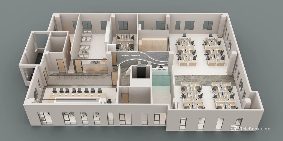 Spacious Modern Public Office Space With Open Layout Workstations And Natural Light 3d model 