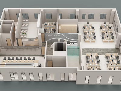Spacious Modern Public Office Space With Open Layout Workstations And Natural Light 3d model