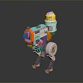 Futuristic Robot Game Character With Yellow Head Blue Orange Body Mechanical Legs And Circular Components