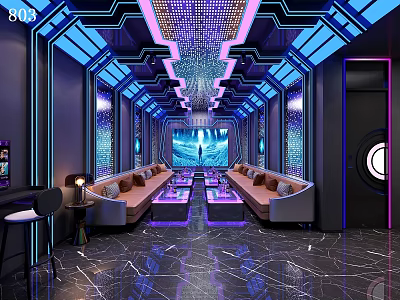 Elegant Upscale KTV Interior With Modern Neon Lights And Comfortable Seats 3d model