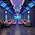 Elegant Upscale KTV Interior With Modern Neon Lights And Comfortable Seats