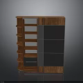 Modern Wooden Storage Cabinet With Black Panels And Multiple Shelves