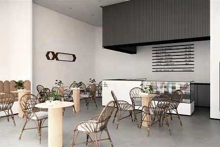 Nordic Cafe Dining Chair Rattan Chair Bamboo Chair Coffee Table Side Table Dining Table Round Table Wood Table Rattan Chair 3d model