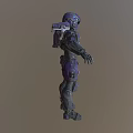 Purple Gray Mechanical Armor Sci Fi Character With Detailed Warrior Design Full Body View