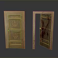 Vintage Wooden Doors With Carved Patterns And Open Door Showing Bloodstains