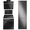 Modern Stainless Steel Kitchen Appliances With Range Hood Induction Cooktop Oven And Refrigerator