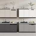 Modern Kitchen Sink Cabinet Units With Faucet Dishwasher And Decorative Plants In Various Colors