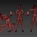 Group of People Exercising with Dumbbells Barbell and Fitness Bench