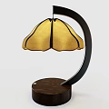 Elegant Modern Table Lamp With Yellow Fabric Shade Black Curved Frame And Wooden Base
