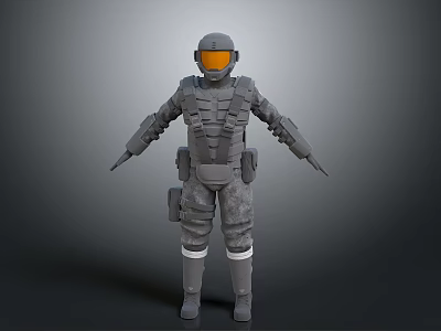 Sci Fi Armored Character In Gray Armor Suit With Orange Visor And Gear 3d model