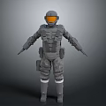 Sci Fi Armored Character In Gray Armor Suit With Orange Visor And Gear