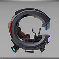 Futuristic Cosmic Spacecraft Cockpit With Circular Structure Red Seat Control Panel And Lighting