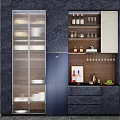 Modern Home Interior With Wine Beverage Cooler For Fresh Food Drinks And Decorative Plants