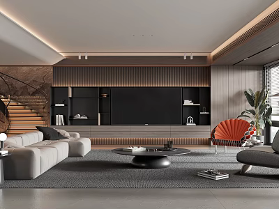 Modern Living Room Interior With Sofa TV Wall And Carpet 3d model