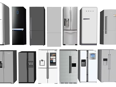Collection Of Modern Refrigerators And Freezers With Various Styles Colors And Designs 3d model