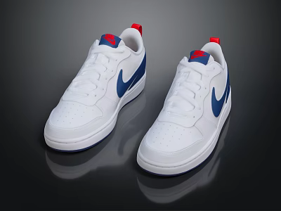 White Sneakers With Blue Logo And Red Heel Design For Casual Style 3d model