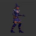 Game Movie Witch Character with Pointed Hat Purple Outfit Orange Hair Black Gloves Waist Pouch 3d model
