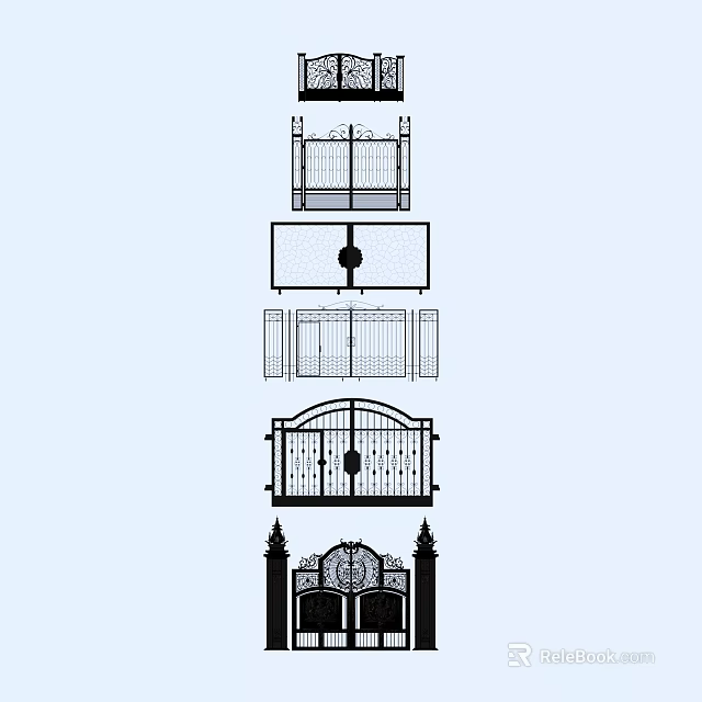 Various Ornate Gate Designs Including Arched Wrought Iron And Decorative Railings 3d model 
