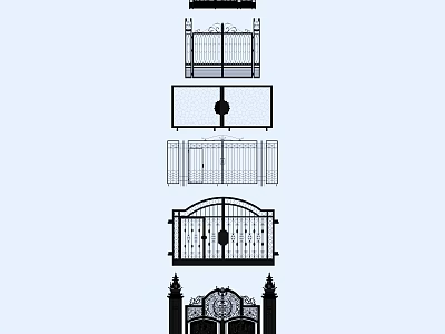 Various Ornate Gate Designs Including Arched Wrought Iron And Decorative Railings 3d model