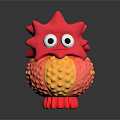 Colorful Red And Yellow Toy Figure With Big Eyes And Textured Surface